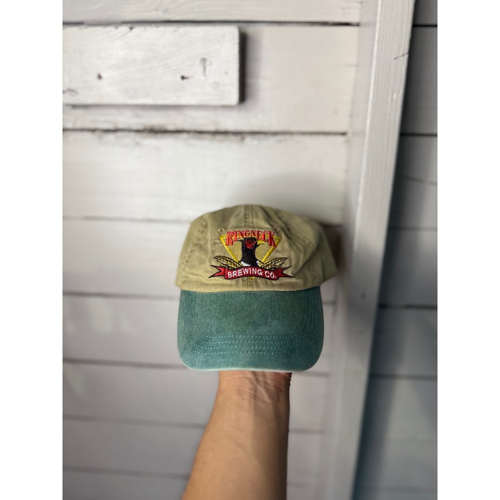 Anvil Ringneck Brewing Co Strongsville Ohio Hat Tan Green Adjustable Strapback